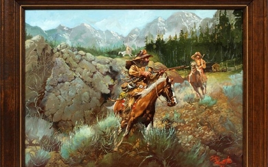 DON PRECHTEL OIL ON CANVAS "DISPUTED TERRITORY"