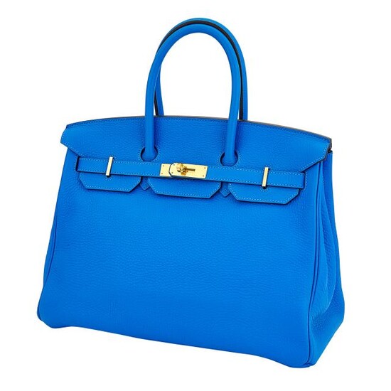 Hermès Blue Zanzibar Togo Leather Retourné 'Birkin' 35 cm Handbag