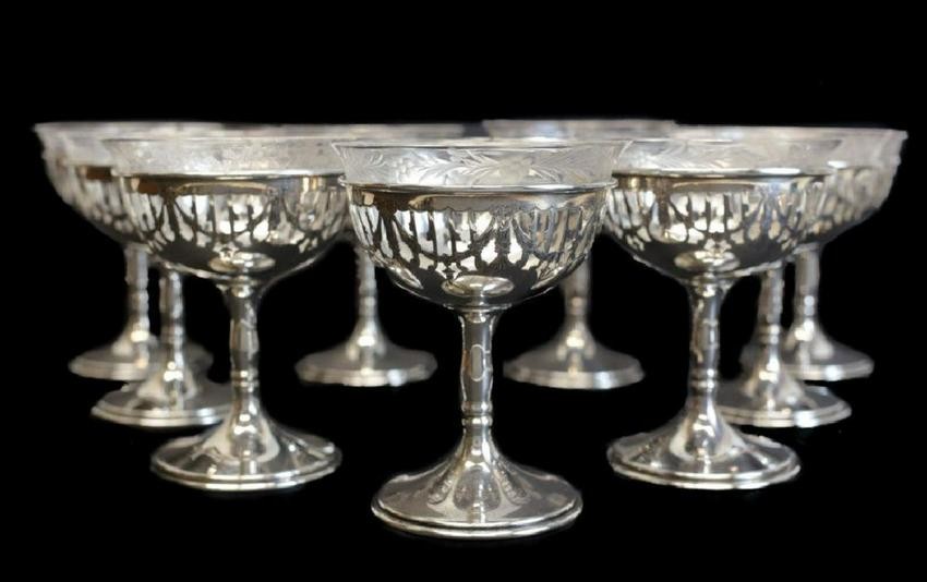 9 Gorham Sterling Silver Glass Lined Compotes