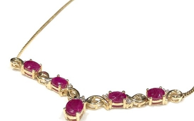 9 carats Yellow gold - Necklace - 2,54 ct Ruby - Diamond