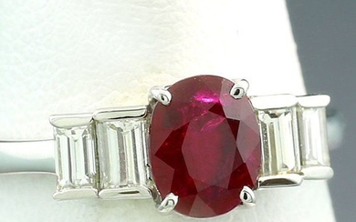 900er Platin Platinum - Ring - 1.07 ct Burma Ruby Ring with Diamonds Unheated! GRS Certificate Low Reserve Price - Diamond
