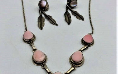 .925 Sterling and Rhodonite stones Necklace, Earrings