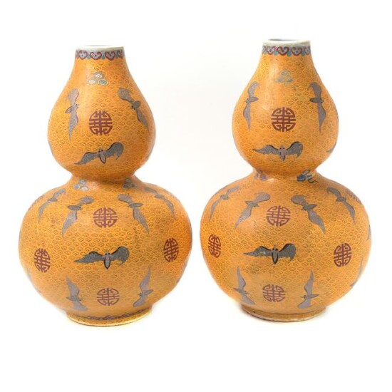 Pair of Large Chinese Double Gourd Vases