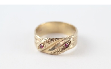 9ct gold antique ruby set entwined snakes ring (5g) Size T