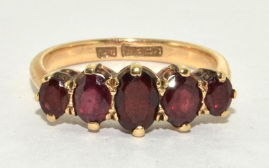 9ct gold antique set 5 stone garnet ring 3g size N