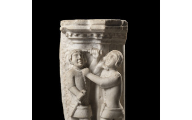 A 16th-century marble architectural fragment (h. cm 47) On wooden base (defects)