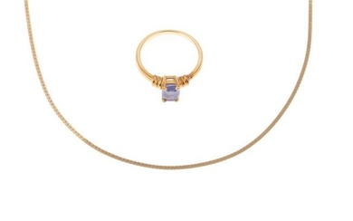 A 18K Iolite Ring & Necklace & Bracelet