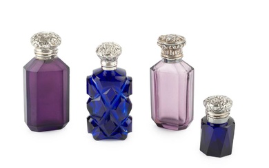 A 19th century Continental silver topped amethyst glass scent bottle,...