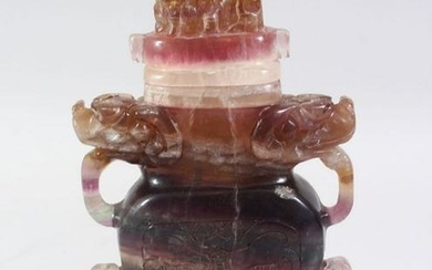A 20TH CENTURY CHINESE CARVED AMETHYST VASE AND COVER