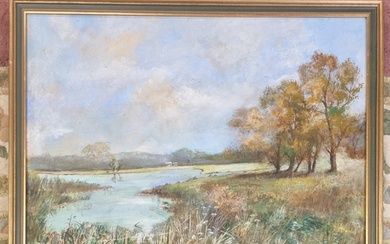 A 20th Century Oil On Board of an autumnal river scene signe...