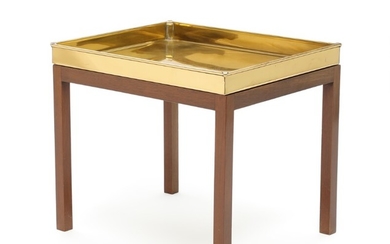 A 20th century mahogany table with a loose brass tray. H. 53. L. 61. W. 51 cm.
