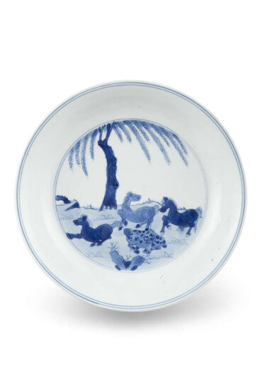 A BLUE AND WHITE 'EIGHT HORSES OF WANG...