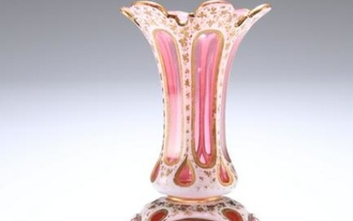 A BOHEMIAN OVERLAY GLASS VASE, 19TH CENTURY, with two