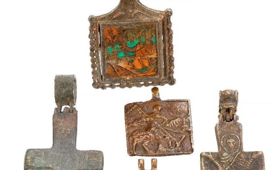 A Byzantine Bronze Reliquary Cross, with others.