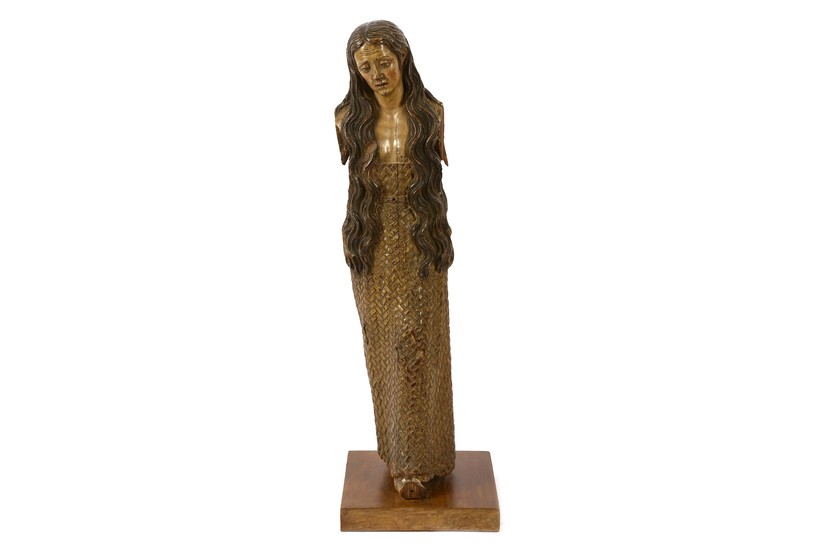 A CARVED AND PAINTED FIGURE OF MARY MAGDALENE 19TH CENTURY