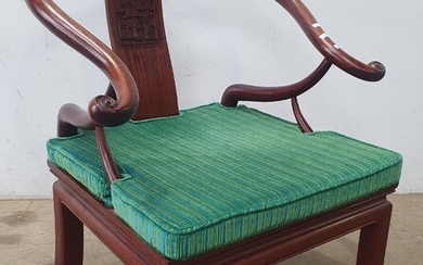 A CHINESE CHERRYWOOD OPEN ARMCHAIR