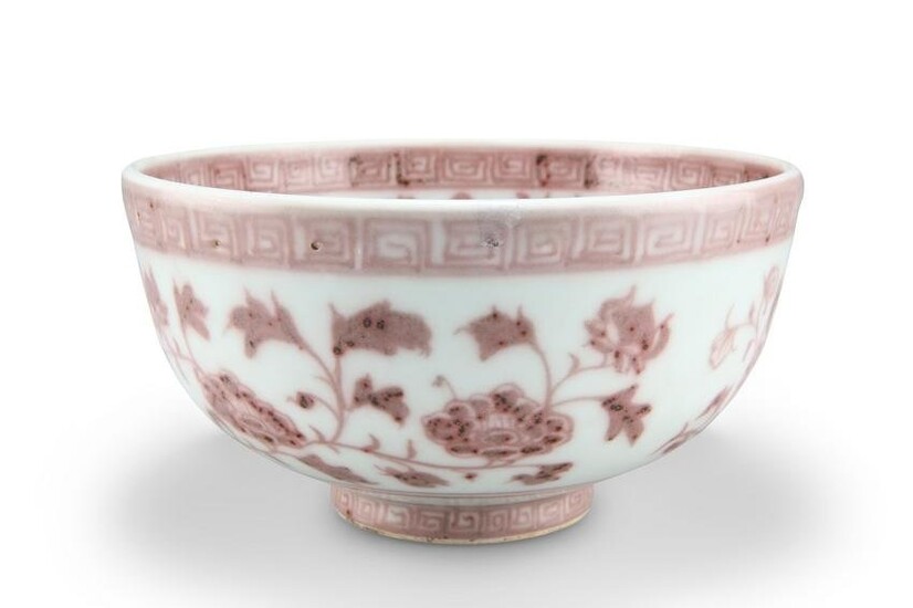 A CHINESE MING-STYLE COPPER-RED BOWL, circular, painted