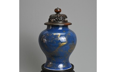 A CHINESE POWDER BLUE AND GILT DECORATED PORCELAIN VASE, 18/...