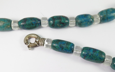 A CHRYSOCOLLA AND CRYSTAL BEAD NECKLACE