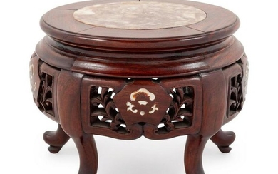 A Chinese Carved and Mother-of-Pearl Inset Plant Stand