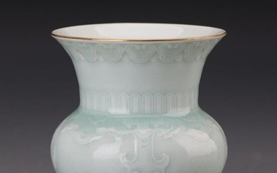 A Chinese Taotie Pattern Relief Gild Porcelain Vase