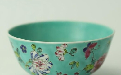 A Chinese Turquoise Famille Rose Floral Porcelain Bowl