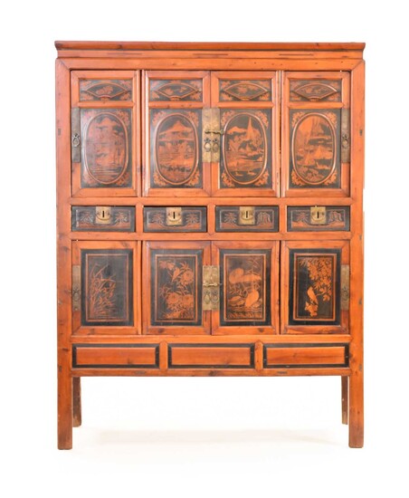 A Chinese cypress wedding cabinet, Qing Dynasty