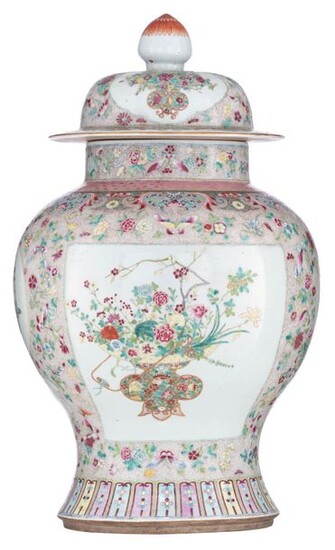 A Chinese famille rose covered vase, the roundels decorated with...