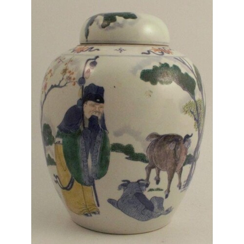 A Chinese famille verte covered ginger jar, of ovoid form, d...