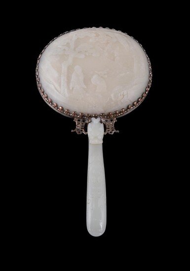 A Chinese white jade and metal mirror
