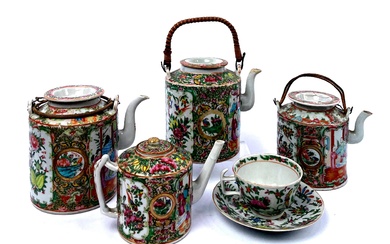 A Collection of Antique Cantonese Famille Rose Tea Ware Depicting Floral, Butterfly & Figural Motifs, 19th Century