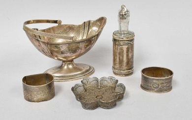 A Collection of Assorted Silver, including a sugar-basket; a glass...