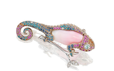 A Conch Pearl, Gem-Set and Diamond Novelty Brooch