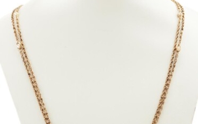 A FANCY LINK GUARD CHAIN WITH PEARL DETAIL, GOLD LINED, 1400MM