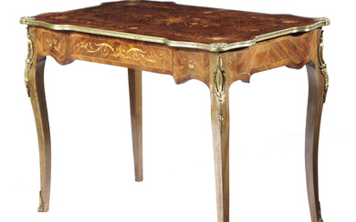 A FRENCH KINGWOOD AND MARQUETRY CENTRE TABLE...