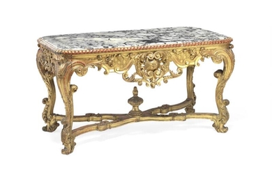 SOLD. A French Louis XIV style giltwood center table with curved marble top. Late 19th century. H. 79 cm. L. 150 cm. W. 85 cm. – Bruun Rasmussen Auctioneers of Fine Art