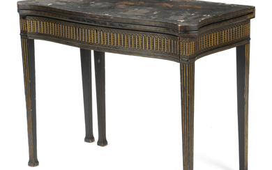 A GEORGE III ANGLO-CHINESE BLACK JAPANNED GAMES TABLE