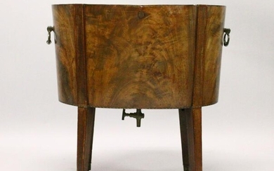 A GEORGE III MAHOGANY OVAL WINE COOLER, with brass