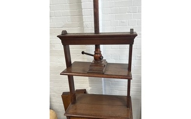 A GEORGIAN OAK SPINDLE LINEN PRESS WITH MAHOGANY BOARDS AND ...