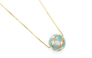 A GOLD, SYNTHETIC OPAL AND ENAMEL NECKLACE