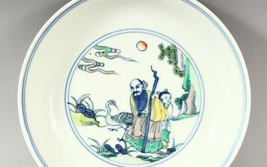 A GOOD CHINESE FAMILLE VERTE PORCELAIN IMMORTAL DISH