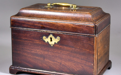A George III Figured Mahogany Rectangular Tea Caddy, with brass...