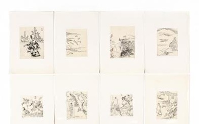 A Group of Eight Japanese Black and White Woodblock Prints