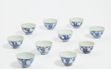 A Group of Ten Blue and White 'Fu Lu Shou' Cups, 19th