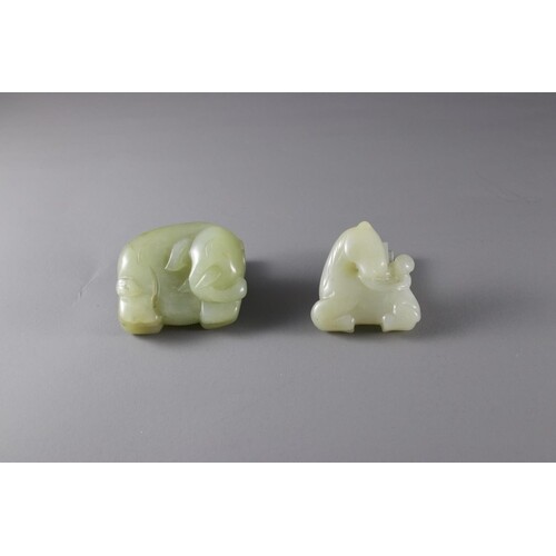 A Jade Elephant, and a jade Horse and Monkey Group, both 19t...