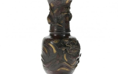 A Japanese Gilt Bronze Dragon Floor Vase