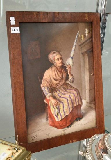 A LARGE 19TH CENTURY GERMAN HAND PAINTED PORCELAIN PLAQUE, SIGNED LAURE LEVY 1885