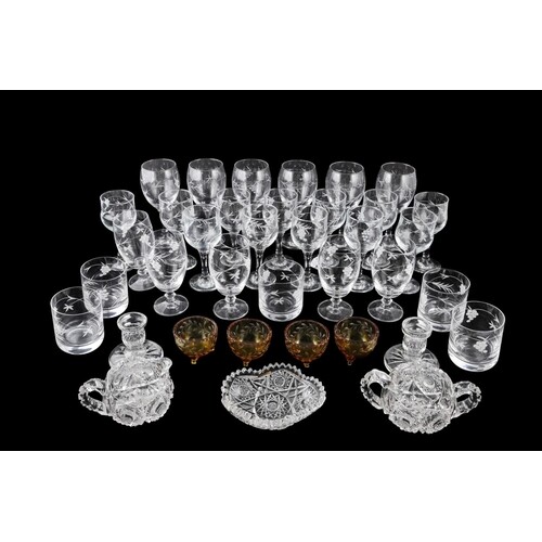 A LARGE COLLECTION OF MODERN DUISKE ETCHED DRINKING GLASSES,...