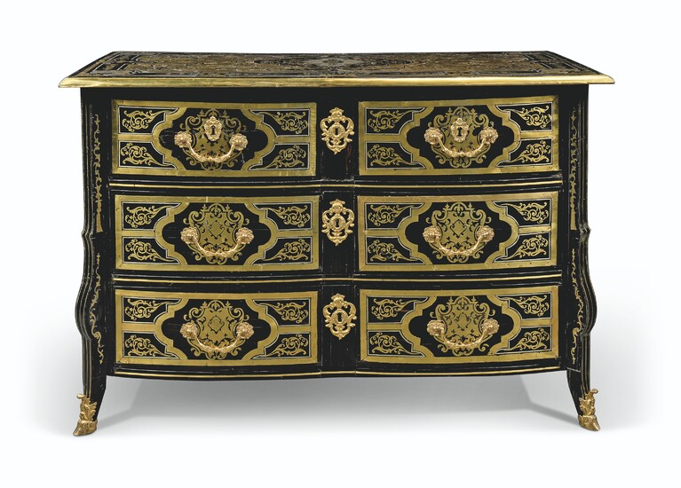 A LOUIS XIV ORMOLU-MOUNTED EBONY, BRASS AND PEWTER 'BOULLE' MARQUETRY COMMODE, LATE 17TH CENTURY