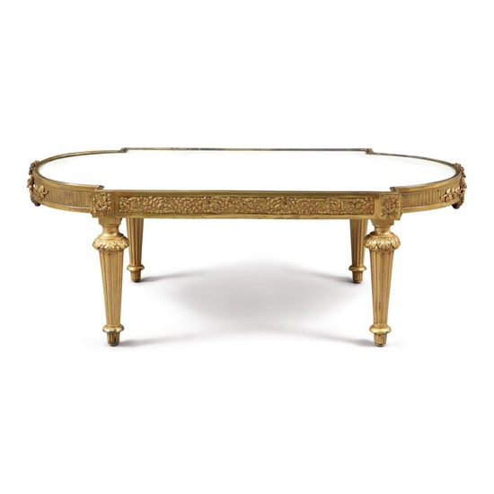 A LOUIS XVI STYLE GILT BRONZE AND WHITE MARBLE LOW TABLE, 19TH CENTURY